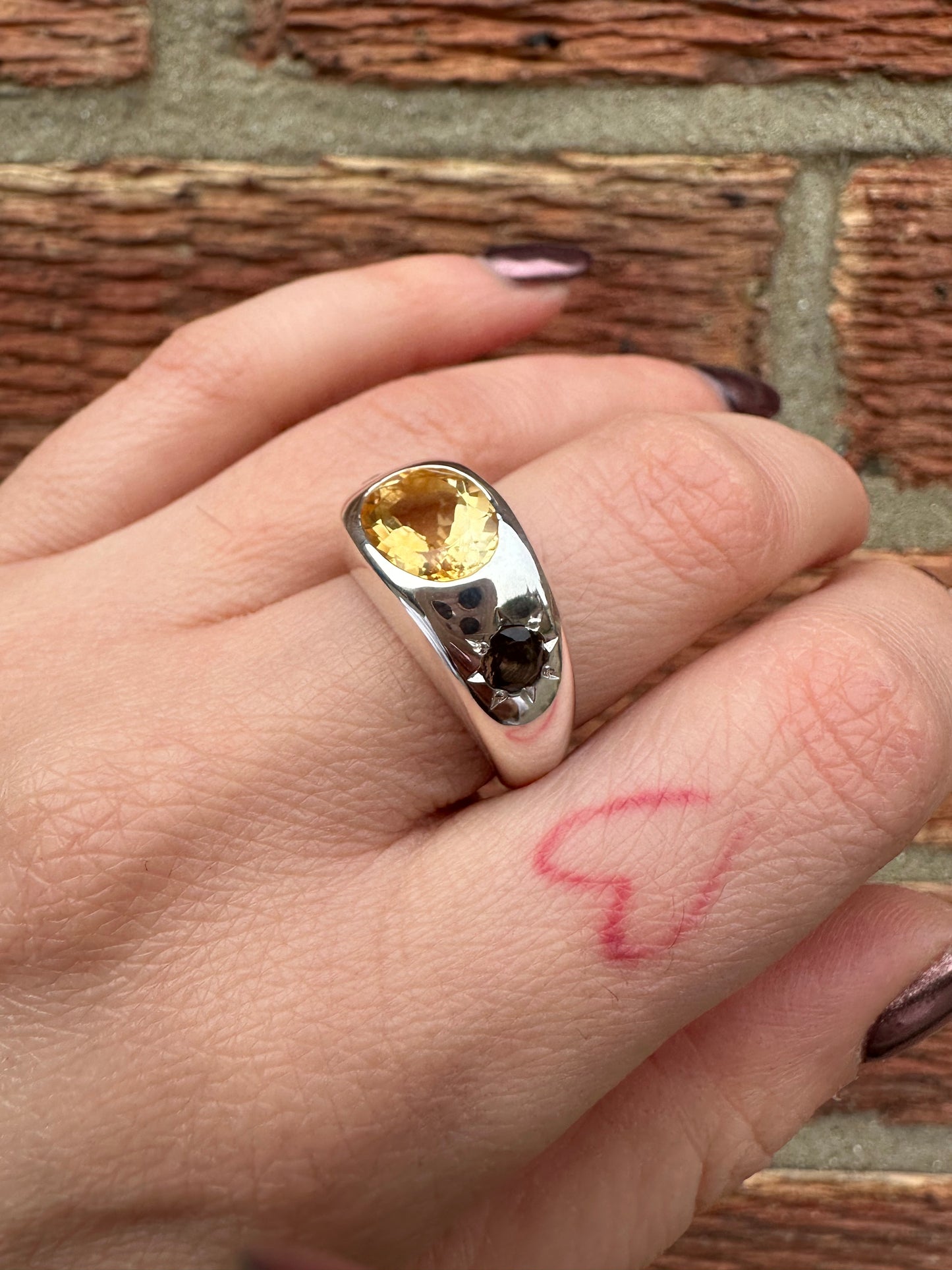 Citrine and Smokey Quartz Chunky domed ring