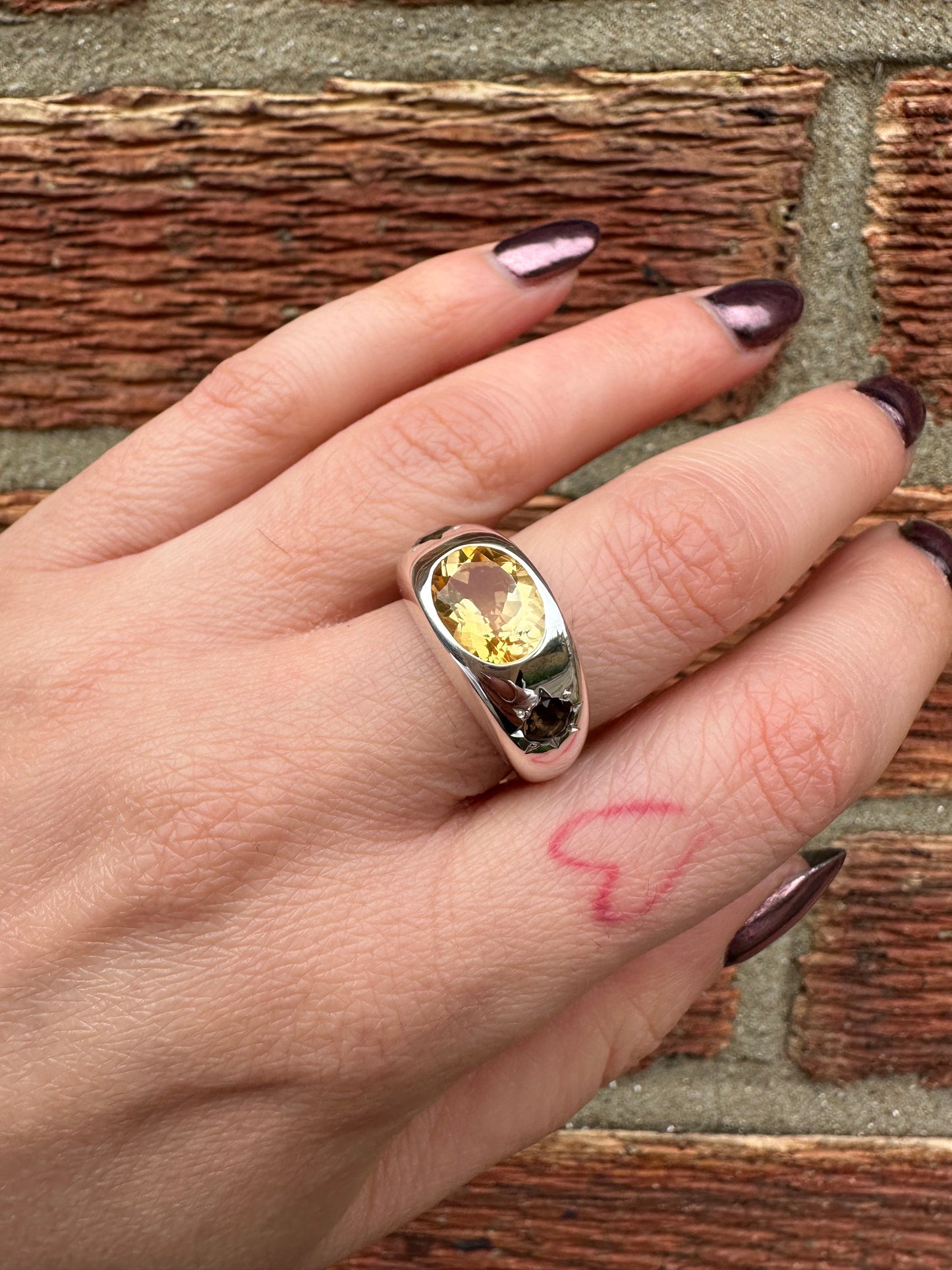 Citrine and Smokey Quartz Chunky domed ring