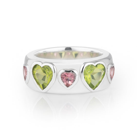 Heart band Peridot & pink tourmaline