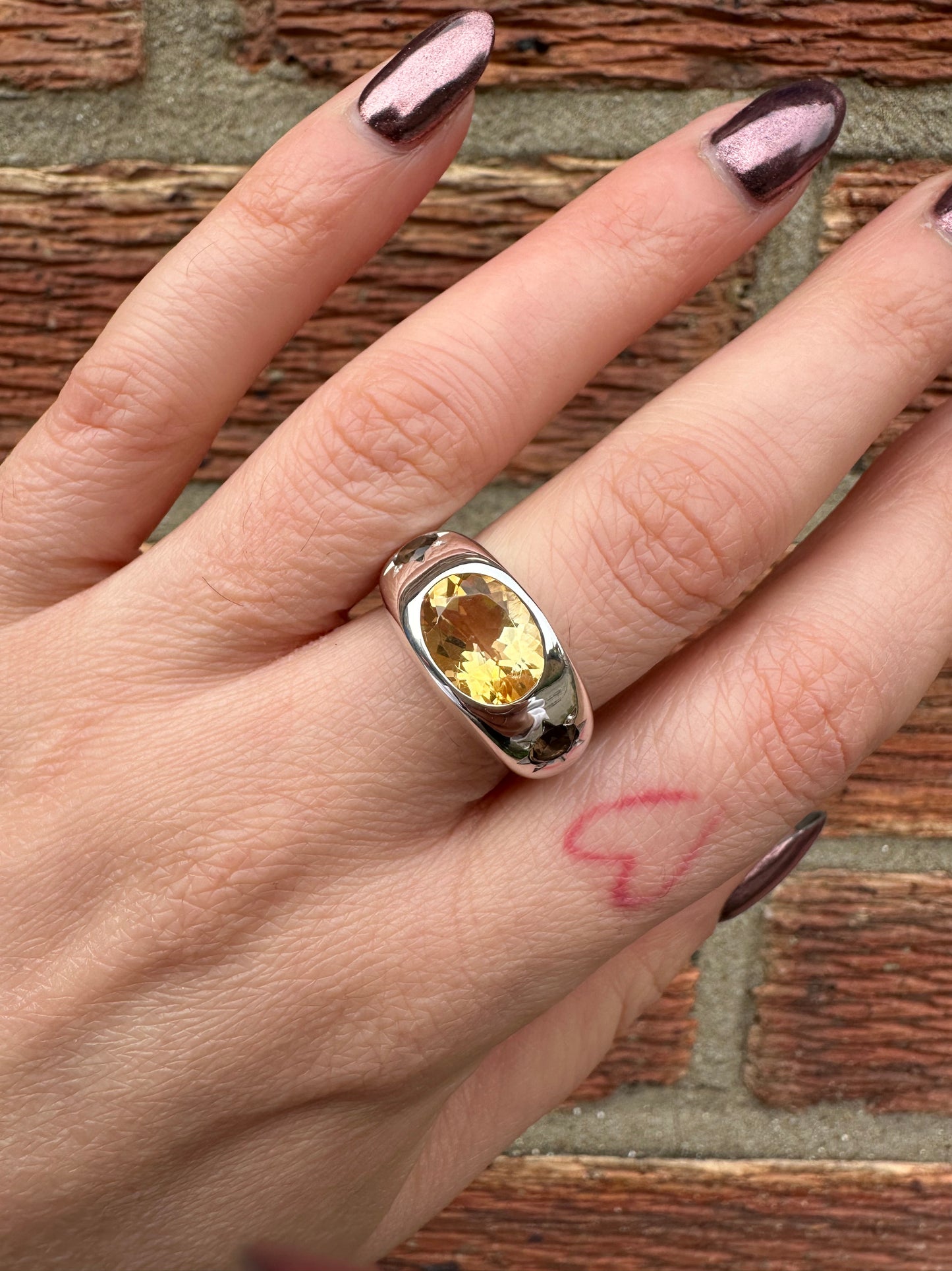 Citrine and Smokey Quartz Chunky domed ring