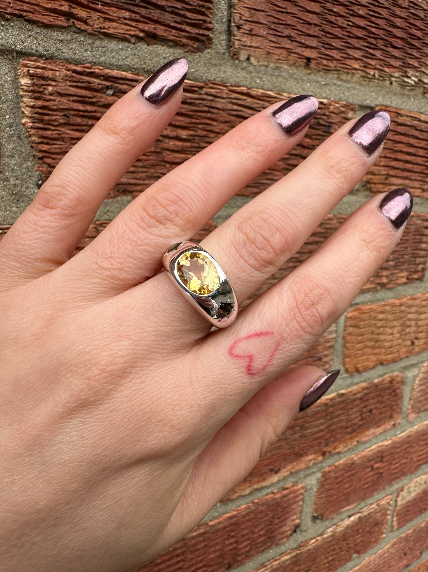 Citrine and Smokey Quartz Chunky domed ring