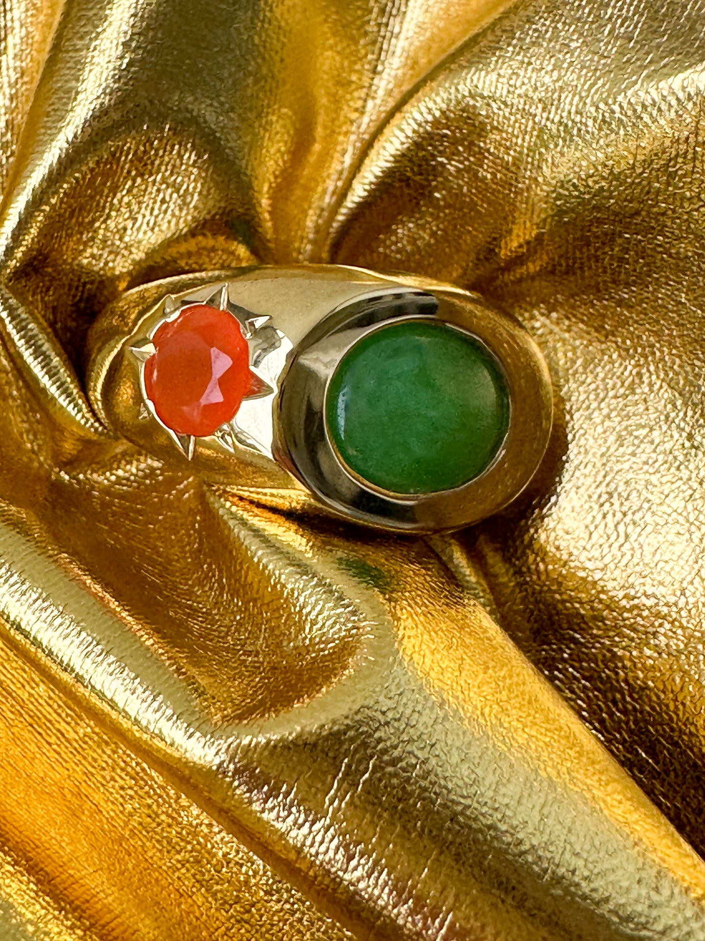 Green Jade and bright Carnelian in Gold Vermeil